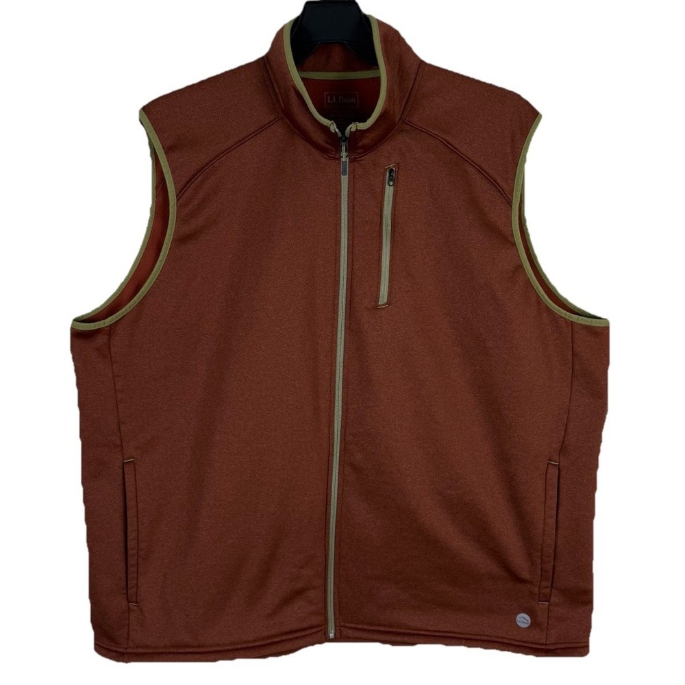 LL Bean Mens Mountain Fleece Full Zip‎ Vest XXXL Rust Brown Outdoors Pockets